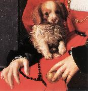 BRONZINO, Agnolo Portrait of a Lady with a Puppy (detail) fg oil painting